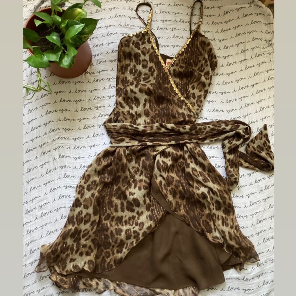 Rare Deadstock Marilyn Monroe inspired leopard gold sequin wrap dress